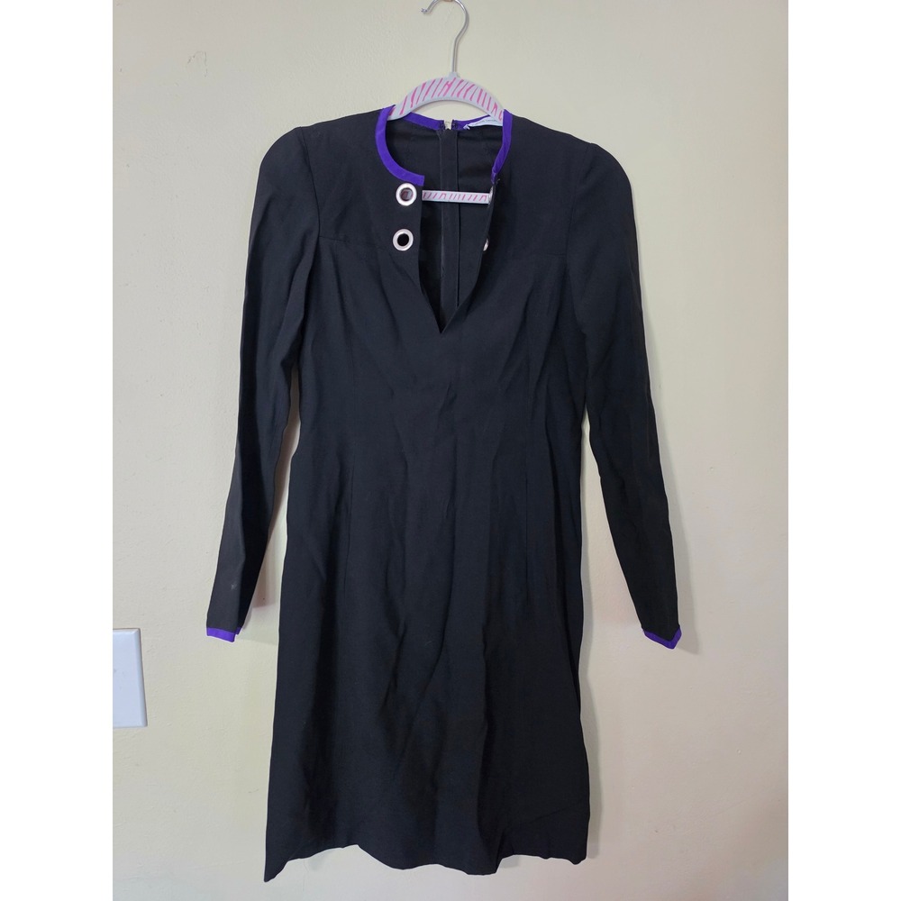 Costume National Black Mini Dress Purple Silk Trim Silver Grommets Size 38 us 4